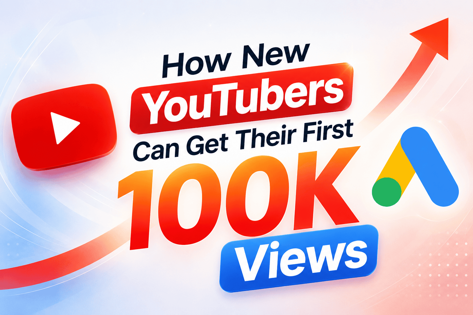A beginner's guide showing how new YouTubers can get their first 100K views using quality content, consistency, and Google Ads promotion.